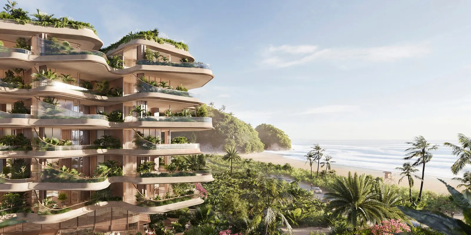 TEMPO by Müze: torres com varandas curvas e jardins de frente para o mar da Praia Brava, em Itajaí