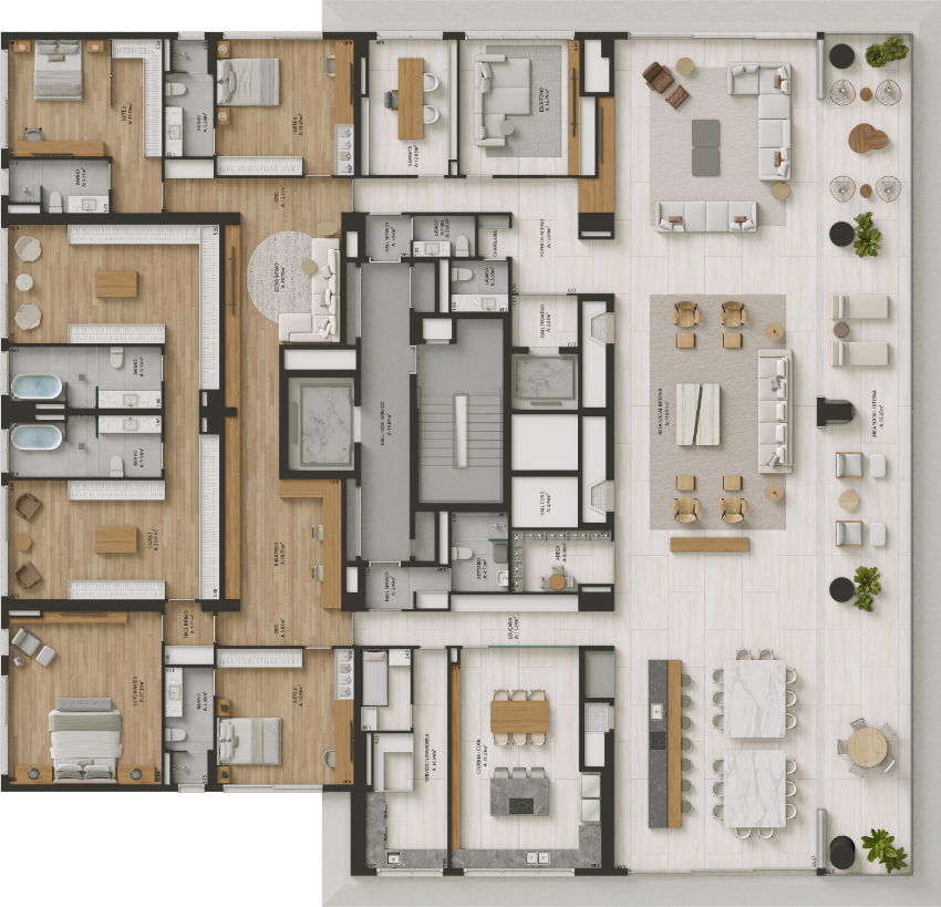 Andar inteiro | 660 a 725 m² | 4 suítes