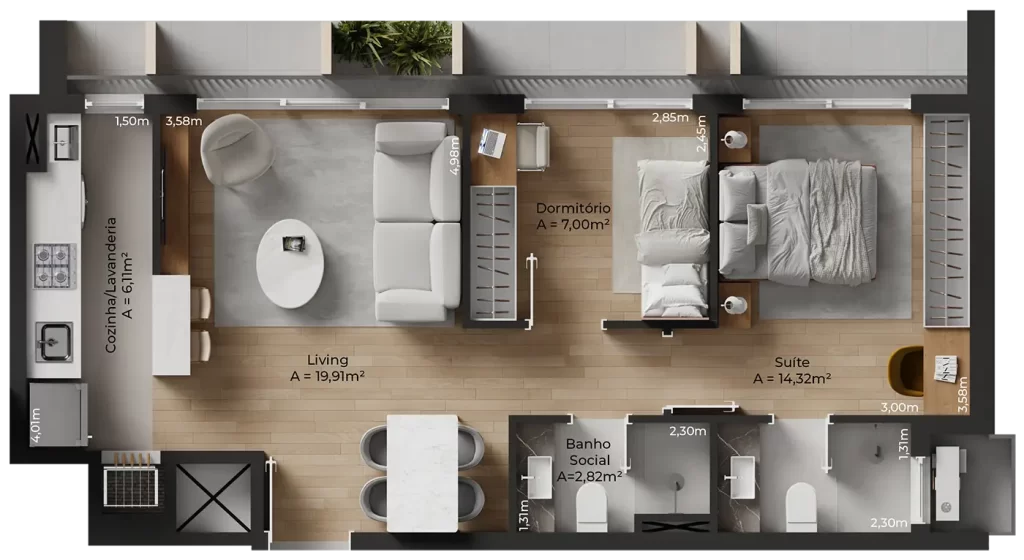 Ybá Orla Residences - Planta 2 dormitórios
