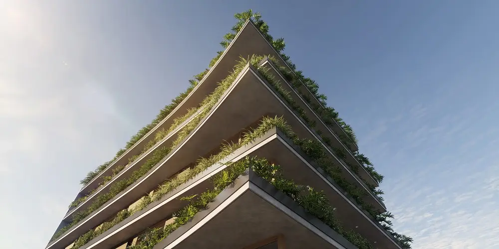 Fachada elegante do Quaddra Lorena, novo empreendimento de alto padrão nos Jardins, fruto da parceria Melnick Yuny em São Paulo.