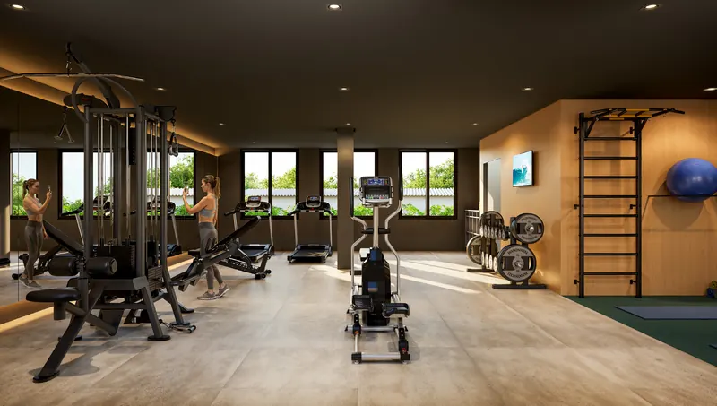 Academia com cardio e musculação