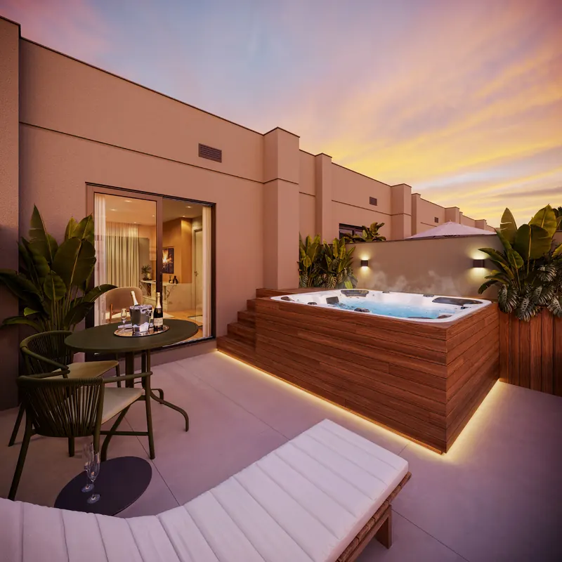 Terraço externo no terceiro pavimento com espaço para spa da casa de 4 dormitórios